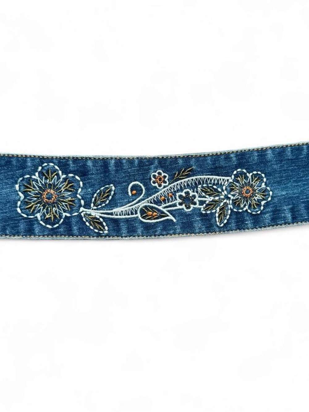Denim Blue Floral Embroidered Tie Belt - Picture 2 of 2